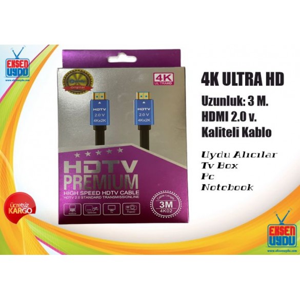 pessimist lægemidlet Sweeten HDMI Kablo - 4K HDMI KABLO 2.0 HIZLI 3D ALTIN UÇLU 3 M Çok Kaliteli 4K Hdmi  Ara Kablosu Kutulu Özel Paketinde